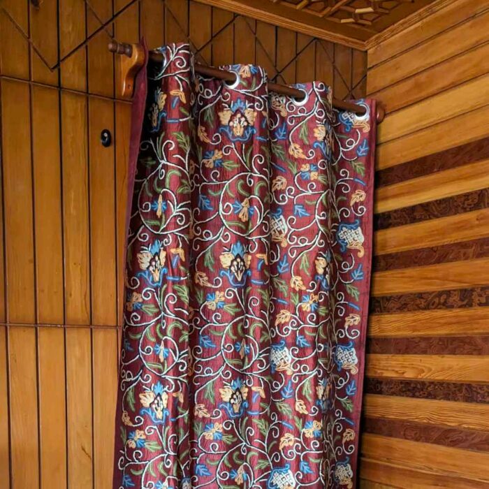 Luxury Maroon Hand Crewel Silk Curtain