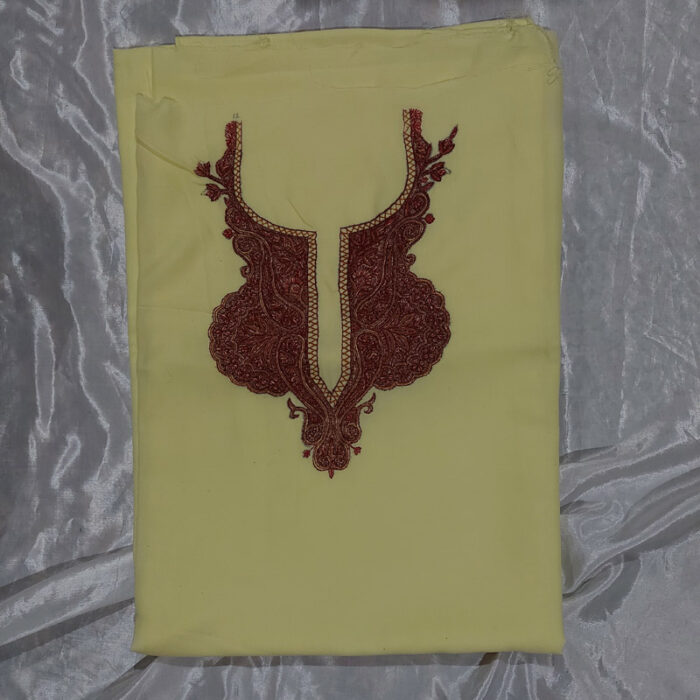 Light Yellow Cotton 2pc Suit with Kashmiri Sozni Handwork