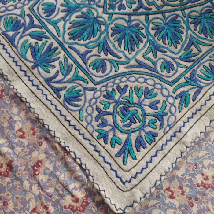 Blue on White Pure Wool Handmade Aari Embroidered 6×4Ft Namda Rug - Image 4