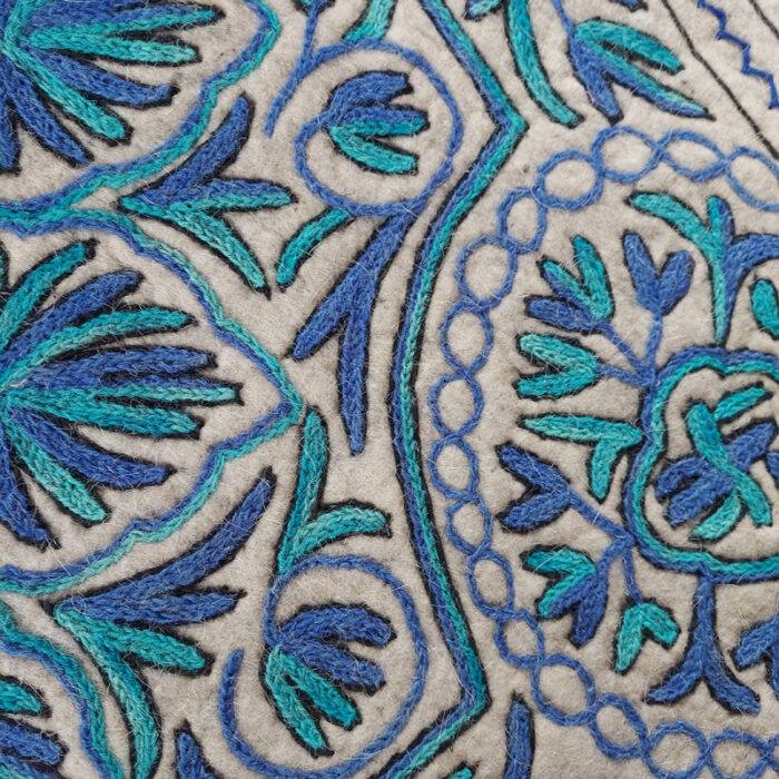 Blue on White Pure Wool Handmade Aari Embroidered 6×4Ft Namda Rug - Image 3