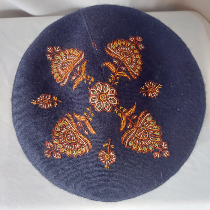 Dark Blue Pure Pashmina Hand Sozni Cap - Image 4