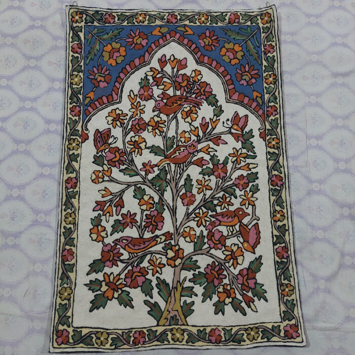 Birds on Tree Wall Hanging 3x2, Kashmiri Chainstitch Wall Rug, Wall Tapestry, Wall Decor, Wall Gift