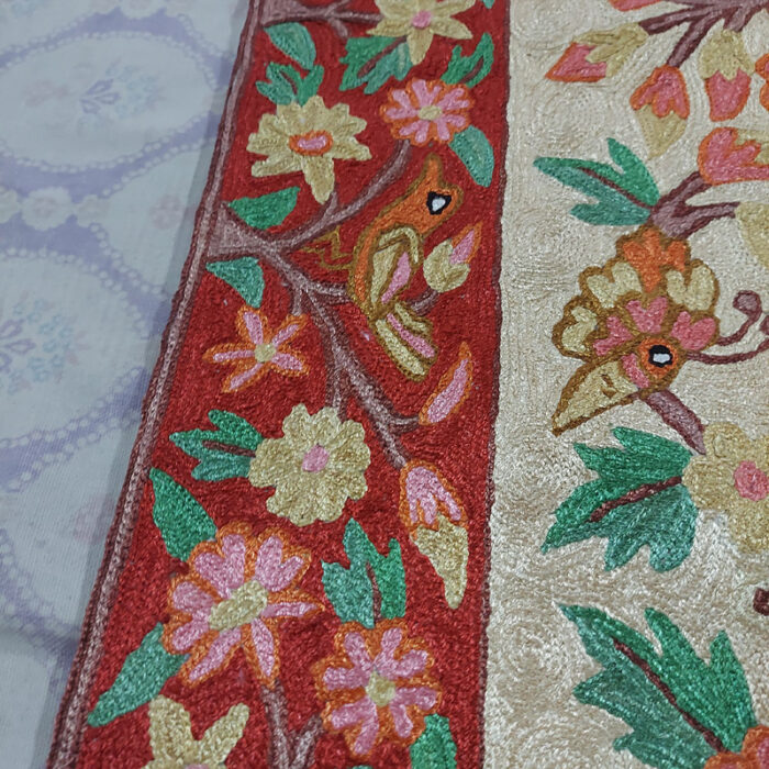 Large Tree of Life 5ft Silk Wall Hanging, Kashmir Chain-Stitch Handmade Tapestry Rug - Image 4