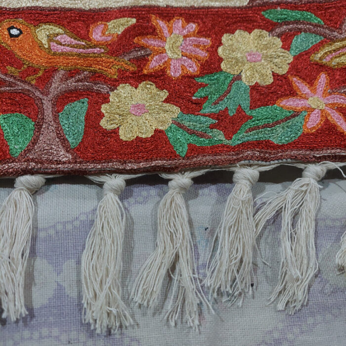 Large Tree of Life 5ft Silk Wall Hanging, Kashmir Chain-Stitch Handmade Tapestry Rug - Image 5