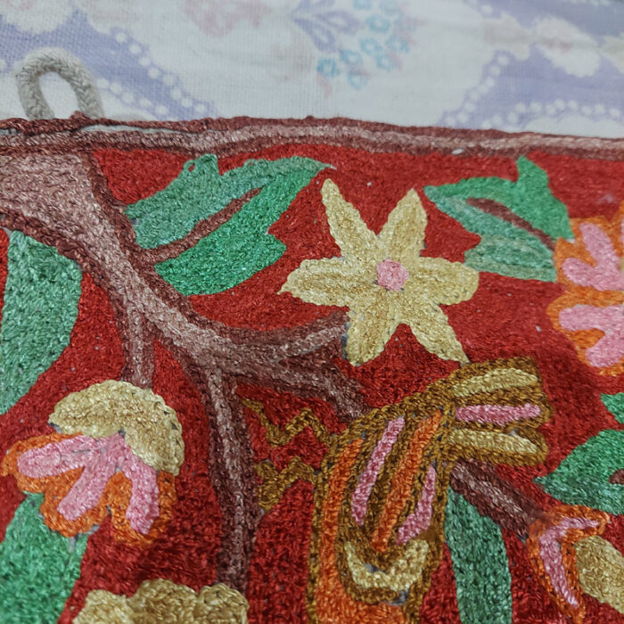 Large Tree of Life 5ft Silk Wall Hanging, Kashmir Chain-Stitch Handmade Tapestry Rug - Image 6