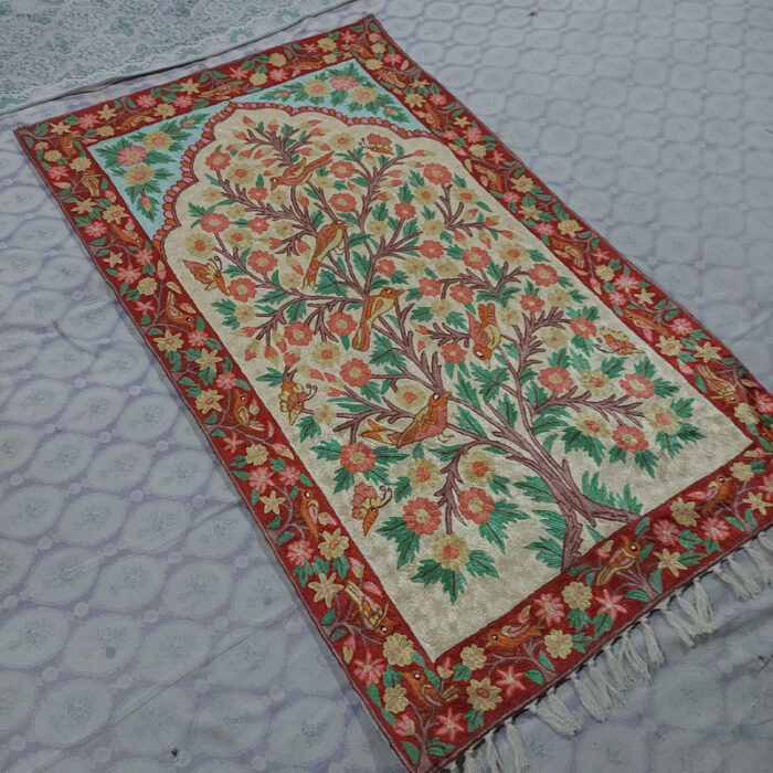 Large Tree of Life 5ft Silk Wall Hanging, Kashmir Chain-Stitch Handmade Tapestry Rug - Image 2
