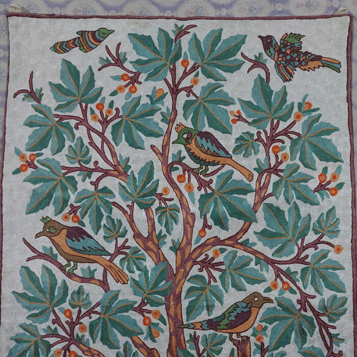 Large Handmade Tree of Life 5ft Silk Wall Hanging, Kashmir Chain-Stitch Tapestry Rug - Image 3