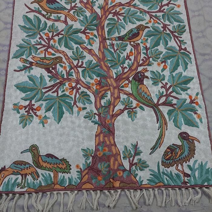 Large Handmade Tree of Life 5ft Silk Wall Hanging, Kashmir Chain-Stitch Tapestry Rug - Image 2