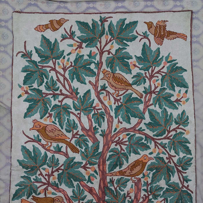 Kashmiri Large Handmade Tree of Life 5ft Silk Wall Hanging, Chain-Stitch Tapestry Rug - Image 4