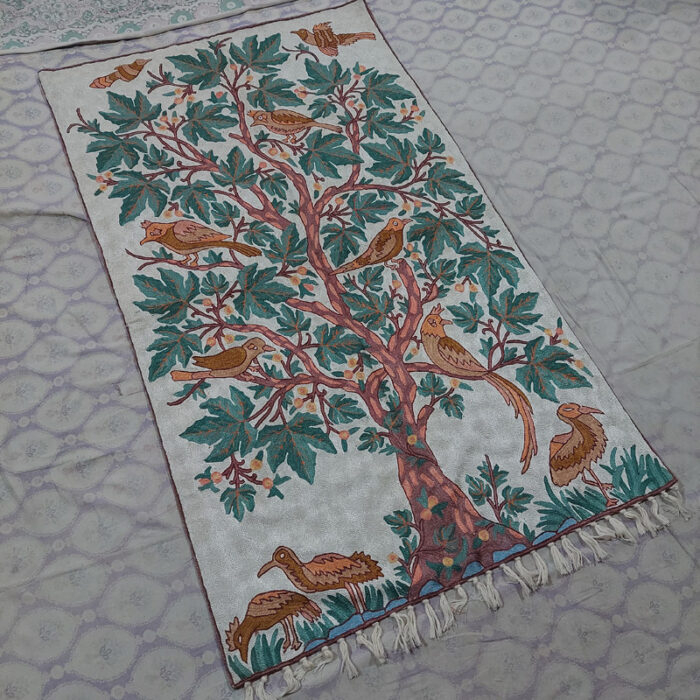 Kashmiri Large Handmade Tree of Life 5ft Silk Wall Hanging, Chain-Stitch Tapestry Rug - Image 5