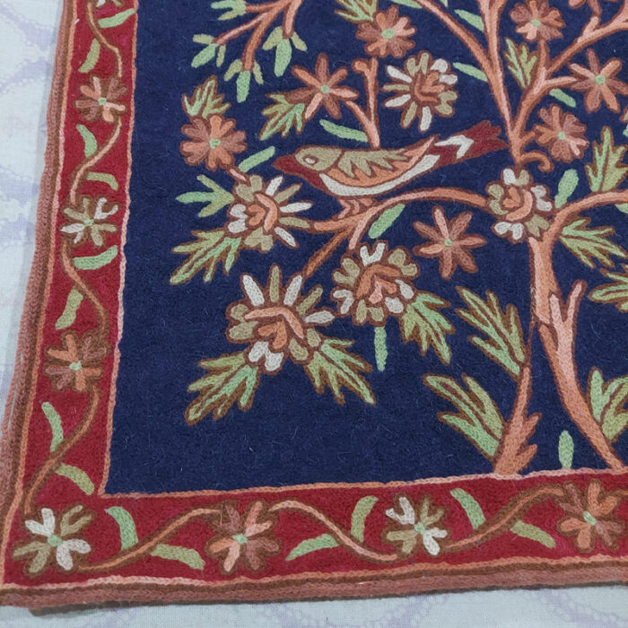 Kashmir Chain-Stitch Handmade Wool Tree Of Life Tapestry Rug 3x2 - Image 2