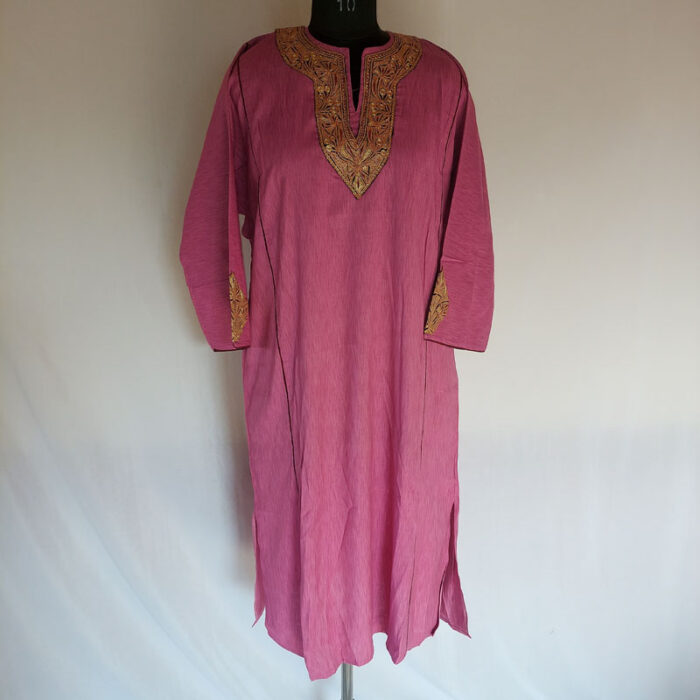Light Purple Cotton Summer Pheran with Tilla Work - Image 3
