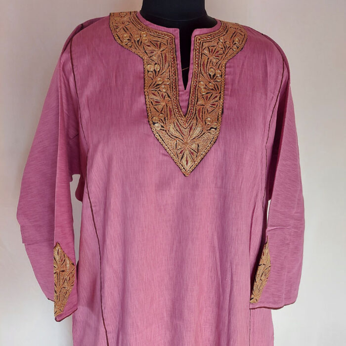 Light Purple Cotton Summer Pheran with Tilla Work