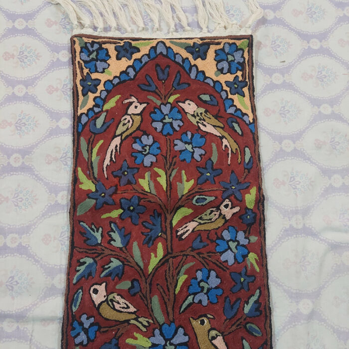 Maroon Tree of Life Wool Handmade Runner 4x1