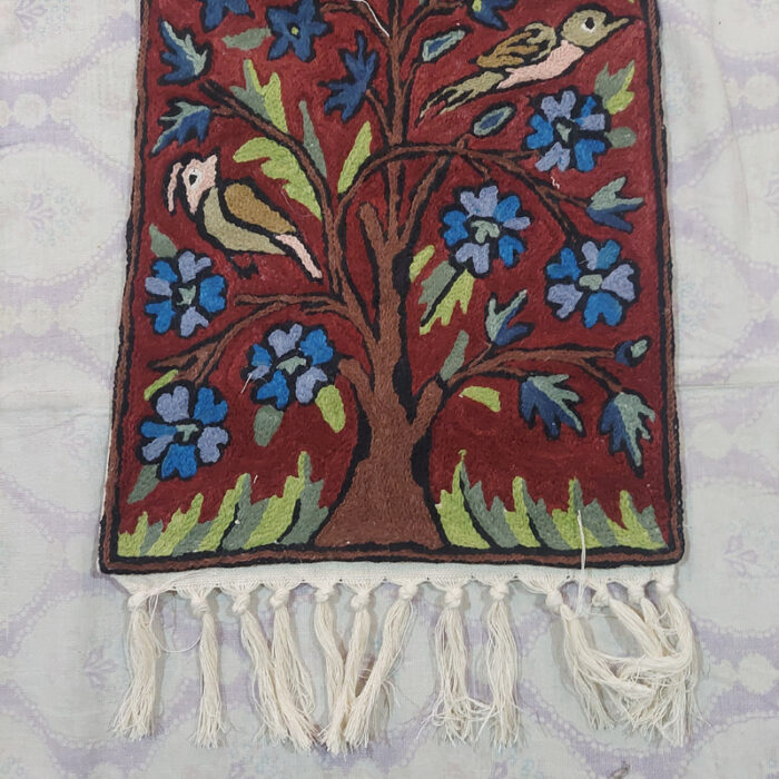 Maroon Tree of Life Wool Handmade Runner 4x1 - Image 3