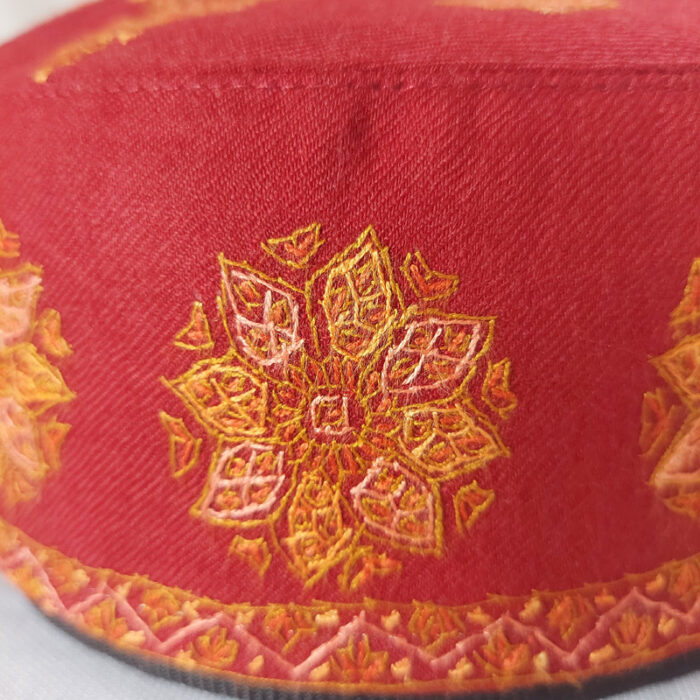Maroon Pure Pashmina Hand Sozni Cap - Image 2