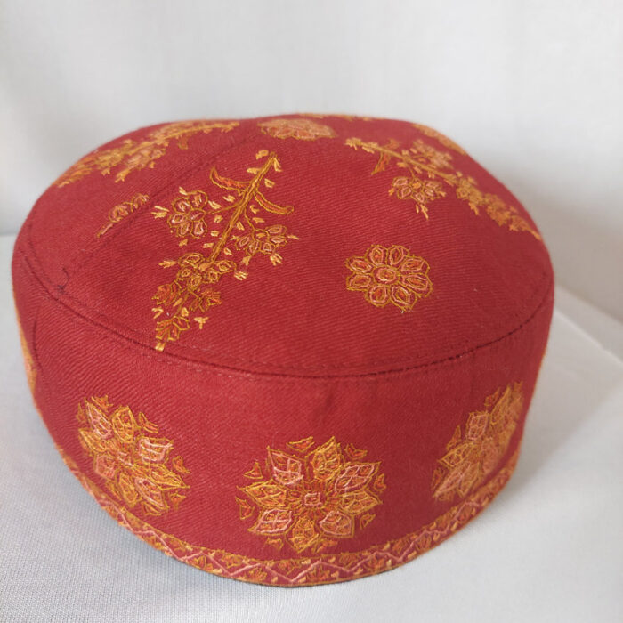 Maroon Pure Pashmina Hand Sozni Cap - Image 4