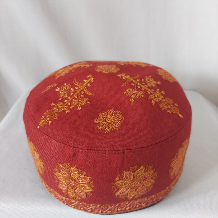 Maroon Pure Pashmina Hand Sozni Cap