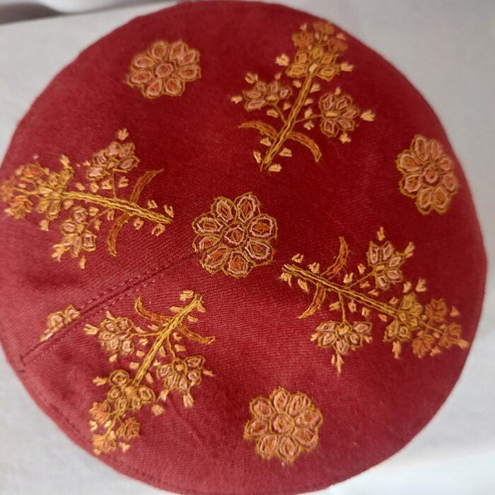 Maroon Pure Pashmina Hand Sozni Cap - Image 3