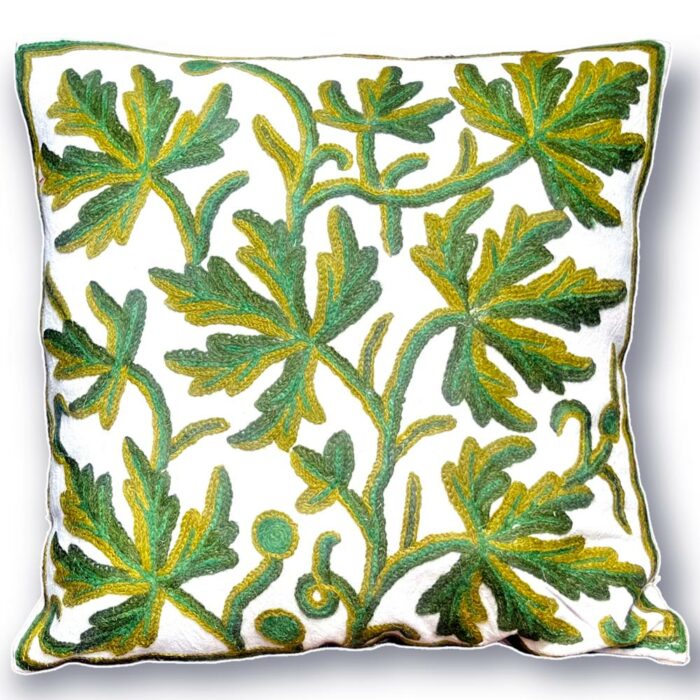 Green Chinari Aari Embroidered Crewel 16×16 Cushion Cover