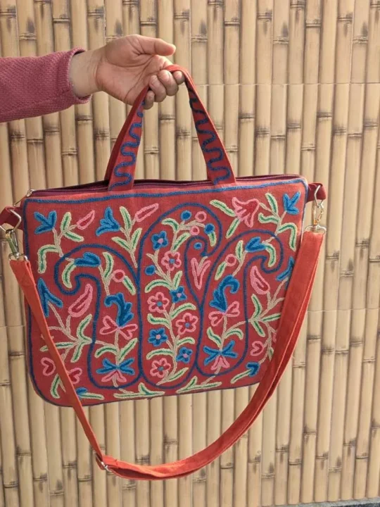 Crewel Laptop Bag With Handwork | Zipped
