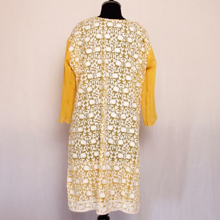 Yellow White Georgette Aari Kurta - Image 2