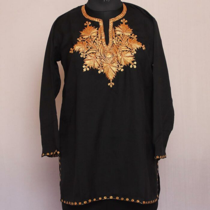 Black Chinari Summer Cool Cotton Tilla Short Kurta