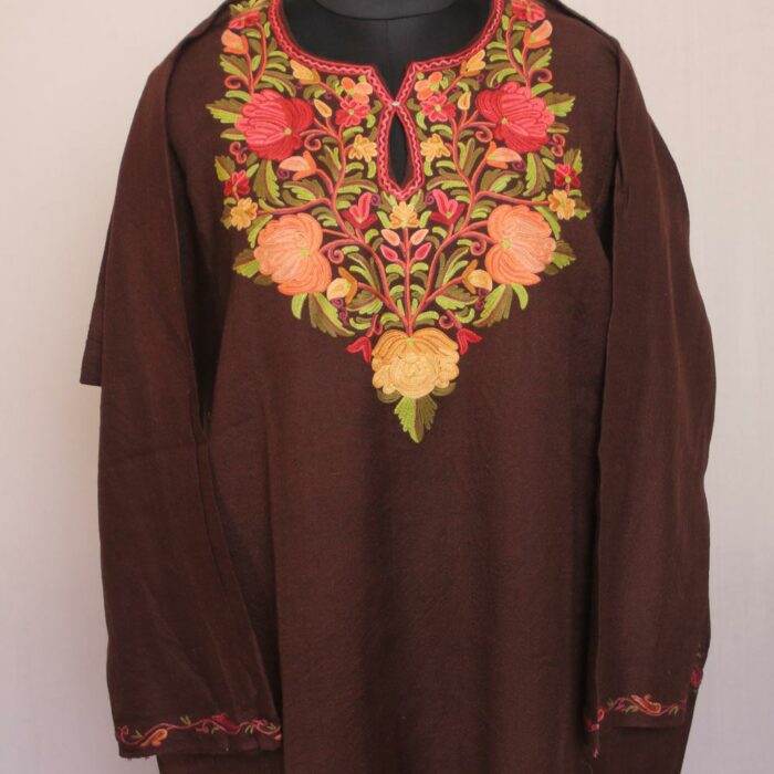 Chocolate Brown Raffal Hand Aari Pheran