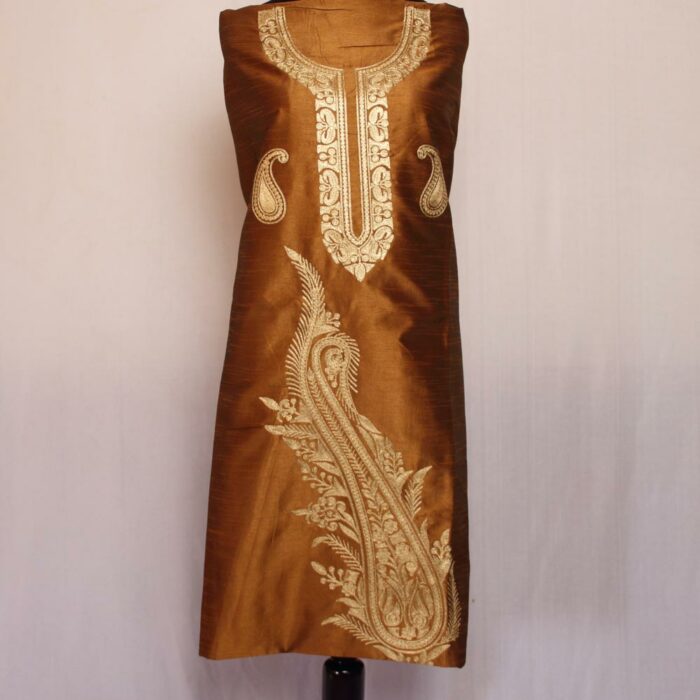 Golden Brown Silk Zari Work 2Pc Suit