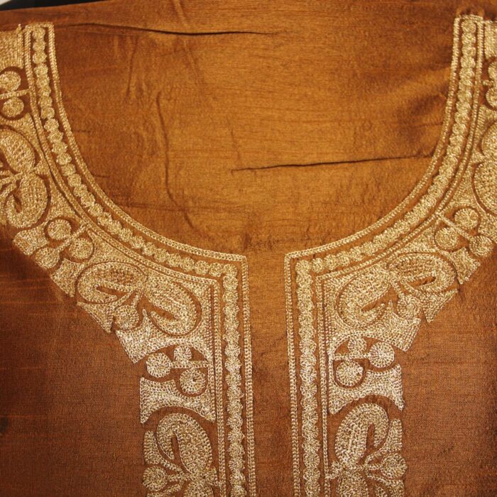 Golden Brown Silk Zari Work 2Pc Suit - Image 3
