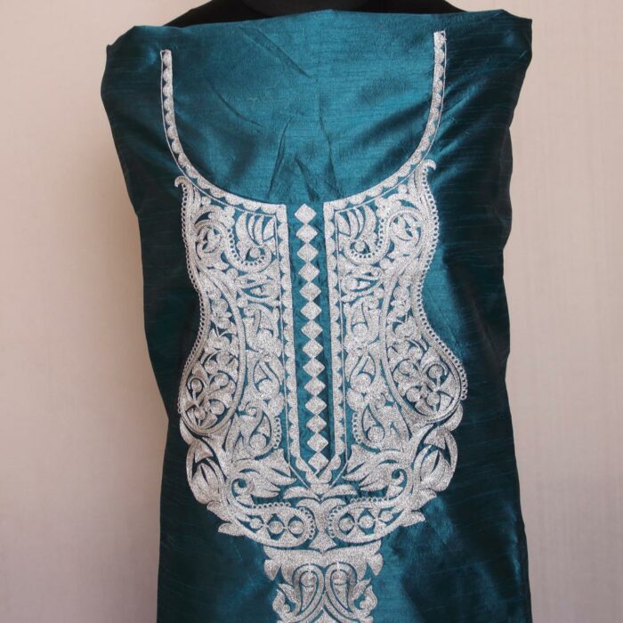 Blue Green Silk Zari Work 2Pc Suit - Image 2