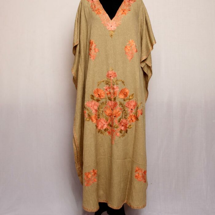 Light Mustard Crush Cotton Aari Work Kaftan L54 - Image 2