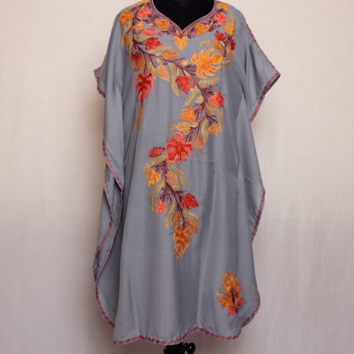 Grey Summer Cool Cotton Aari Work Kaftan L41