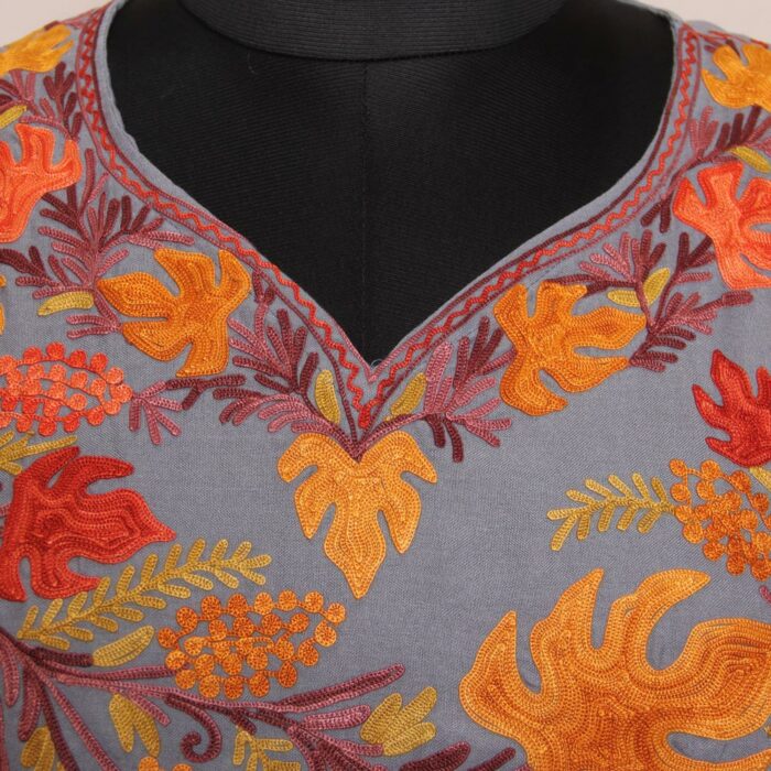 Grey Summer Cool Cotton Aari Work Kaftan L41 - Image 2