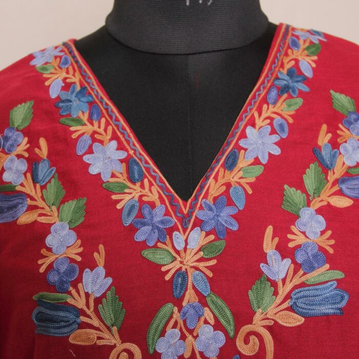 Maroon Summer Cool Cotton Aari Work Kaftan L40 - Image 2
