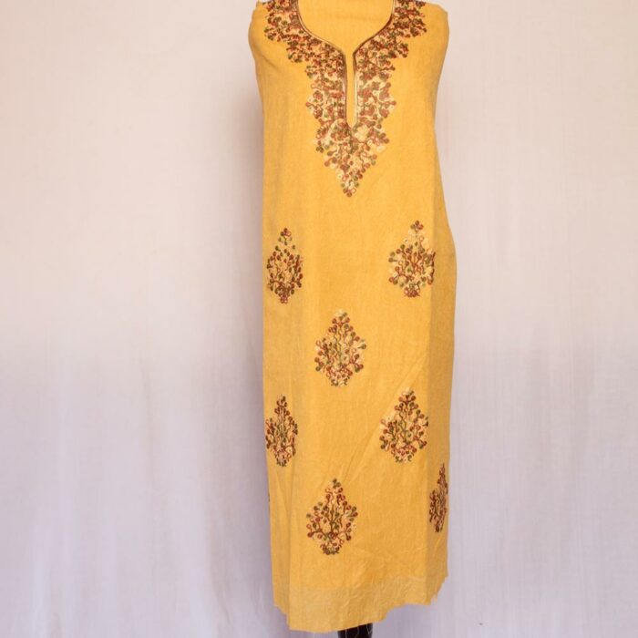 Mustard Crush Cotton 2pc Suit with Aari Work