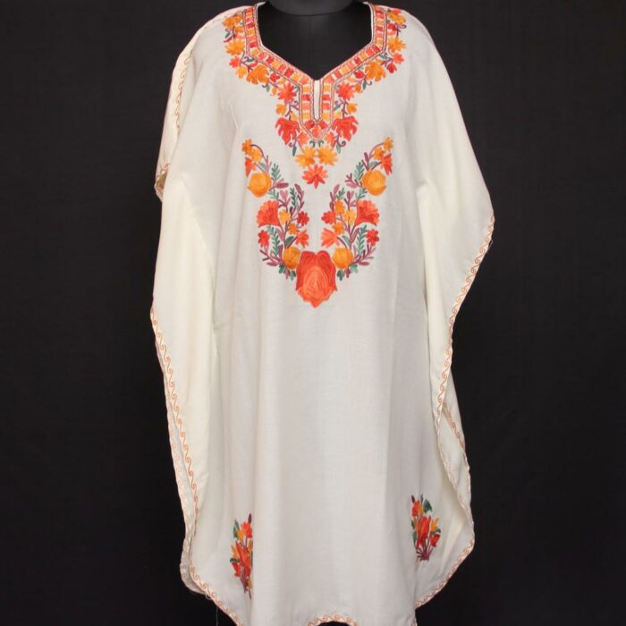 White Crush Cotton Aari Work Kaftan L40