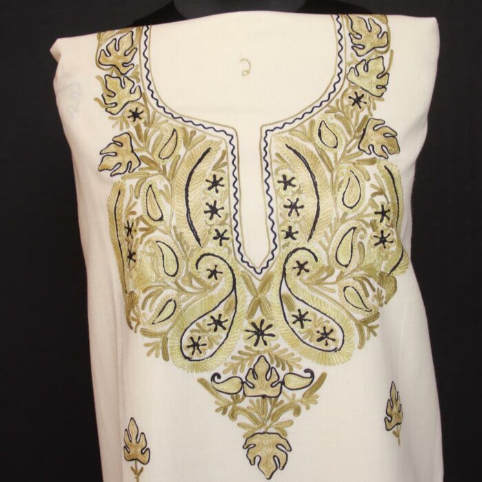 White Peeri Ruby Cotton 2pc Suit with Aari Work - Image 2
