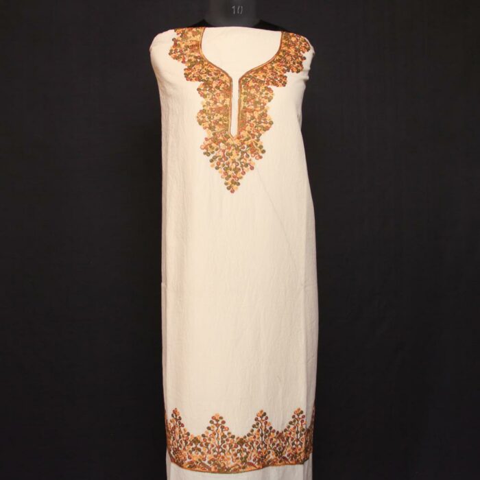 White Crush Cotton 2pc Suit with Aari Work