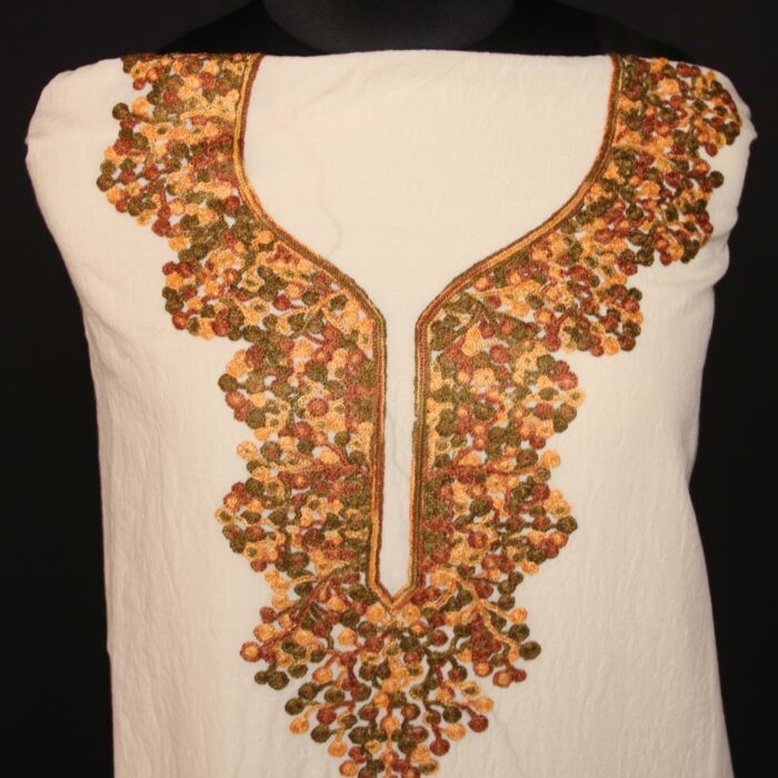 White Crush Cotton 2pc Suit with Aari Work - Image 2
