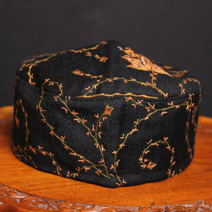 Black Chinari Sozni Handwork Cap