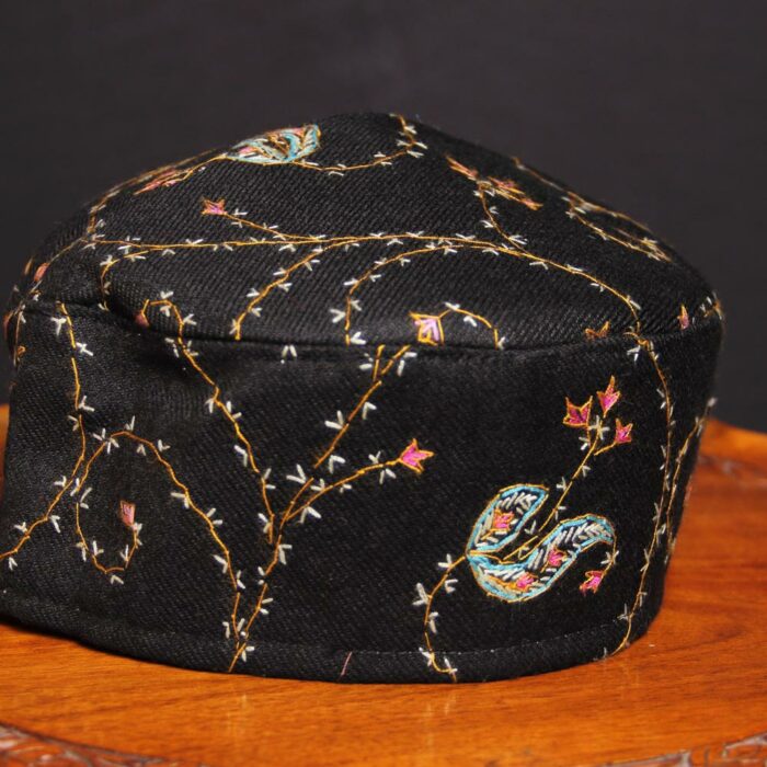 Black Shahmiri Sozni Handwork Cap