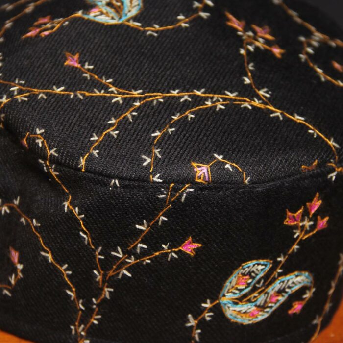 Black Shahmiri Sozni Handwork Cap - Image 2