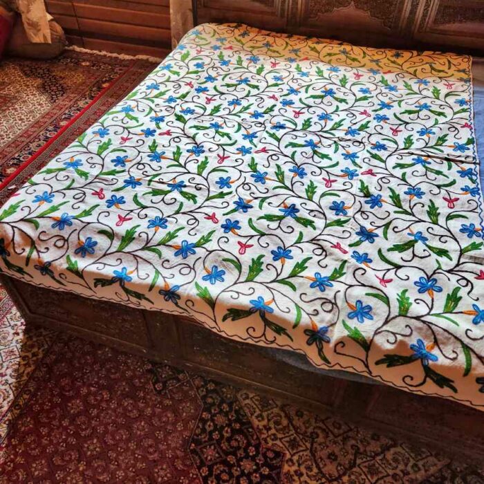 Blue Posh Single Bedcover with Hand Crewel Embroidery