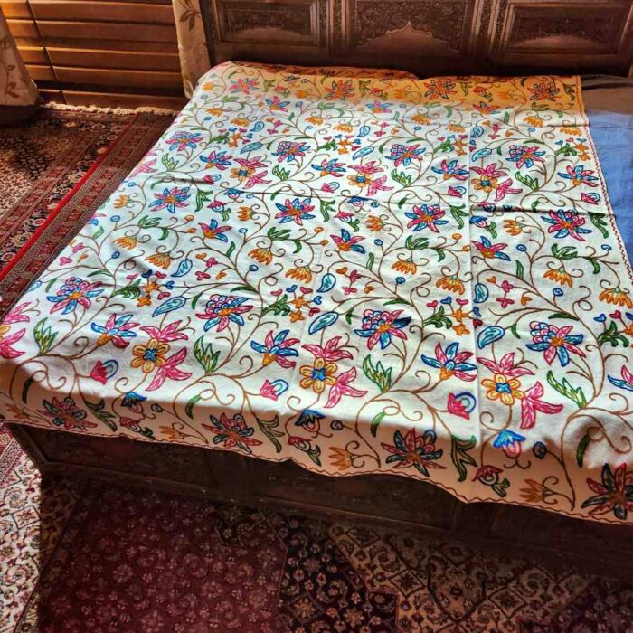 Posh Single Bedcover with Hand Crewel Embroidery