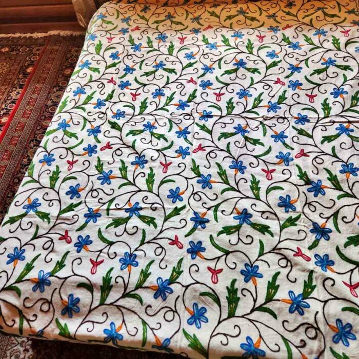 Blue Posh Single Bedcover with Hand Crewel Embroidery - Image 3