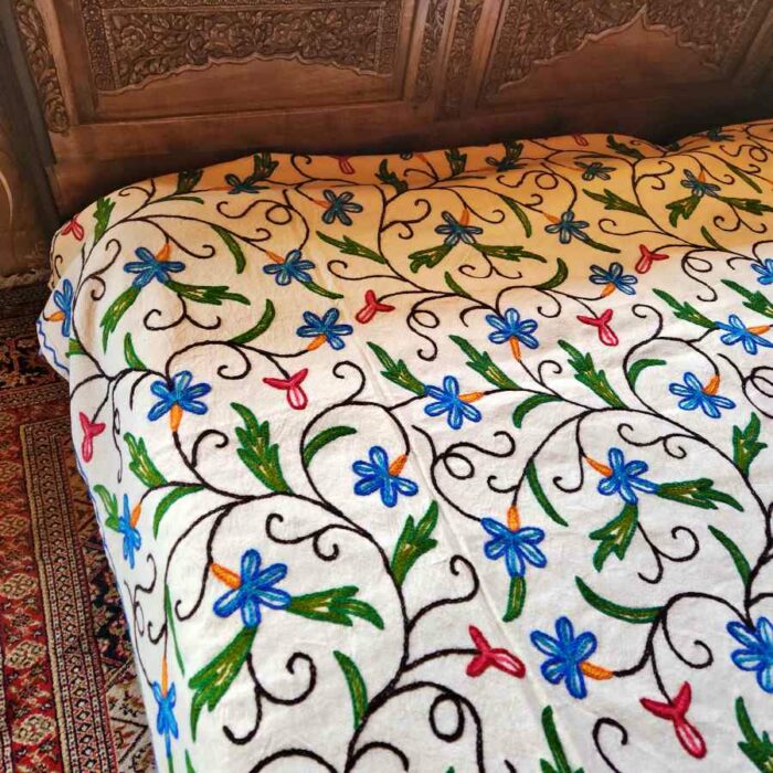 Blue Posh Single Bedcover with Hand Crewel Embroidery - Image 4