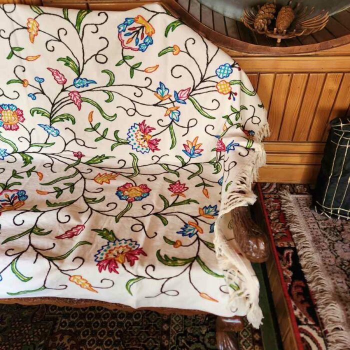 Posh Nukhte Sofa Throw or Cover with Hand Crewel Embroidery - Image 4