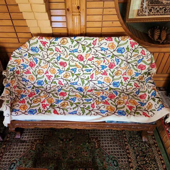 Rang-e-Tulip Sofa Throw or Cover with Hand Crewel Embroidery - Image 2