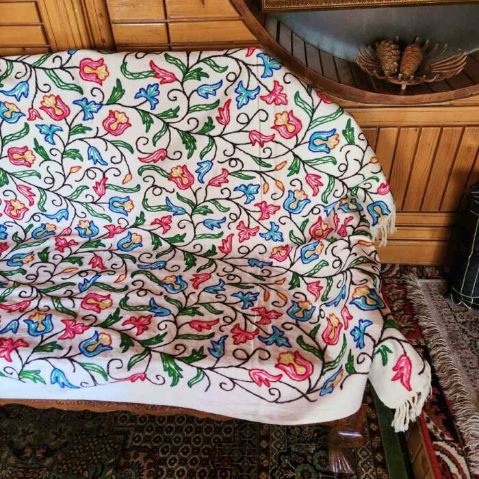 Tulip Blue RP Sofa Throw or Cover with Hand Crewel Embroidery - Image 3